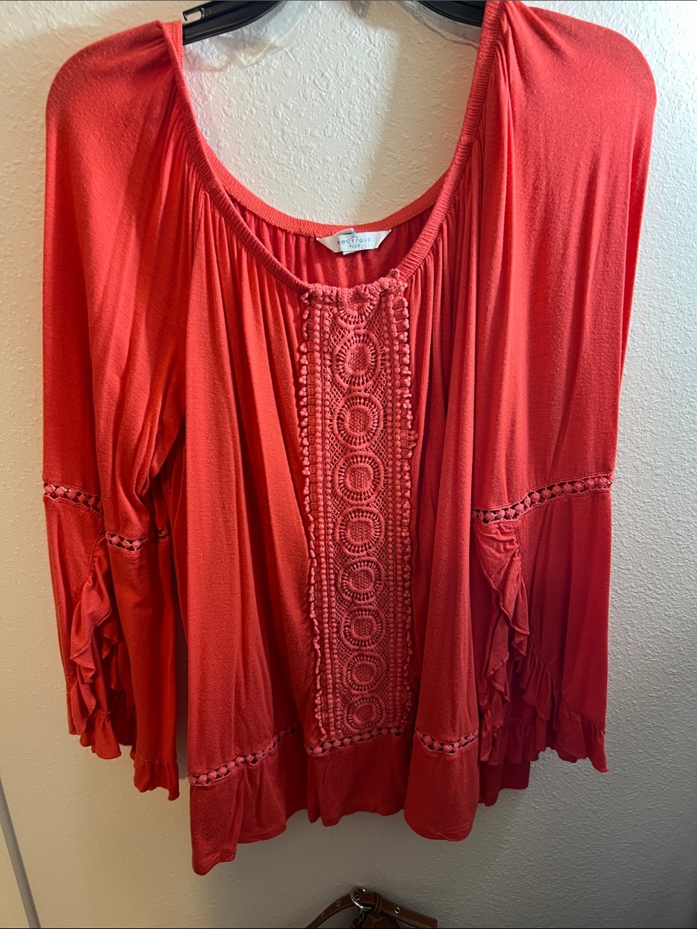Women's Coral Crochet-Front Peasant Tunic